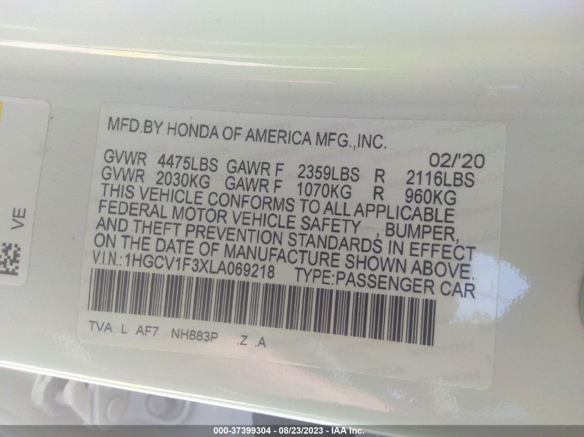 2020 HONDA ACCORD SEDAN SPORT - 1HGCV1F3XLA069218
