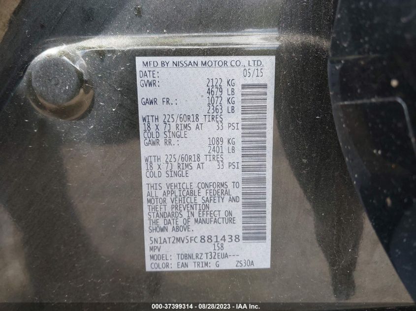 2015 NISSAN ROGUE S/SL/SV - 5N1AT2MV5FC881438