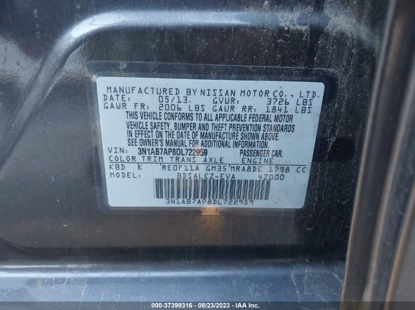 2013 NISSAN SENTRA S - 3N1AB7AP8DL722959