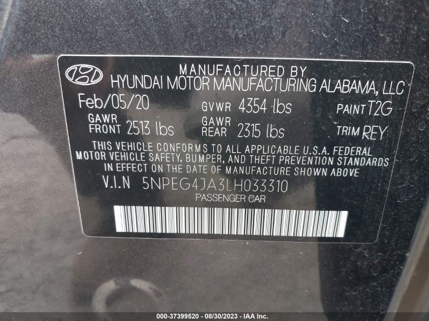 2020 HYUNDAI SONATA SE - 5NPEG4JA3LH033310