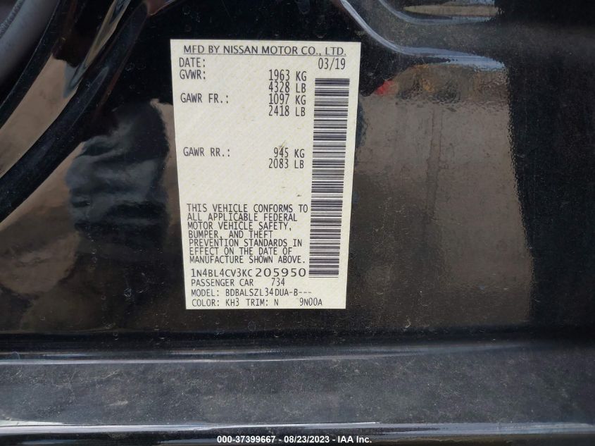 2019 NISSAN ALTIMA 2.5 SR - 1N4BL4CV3KC205950