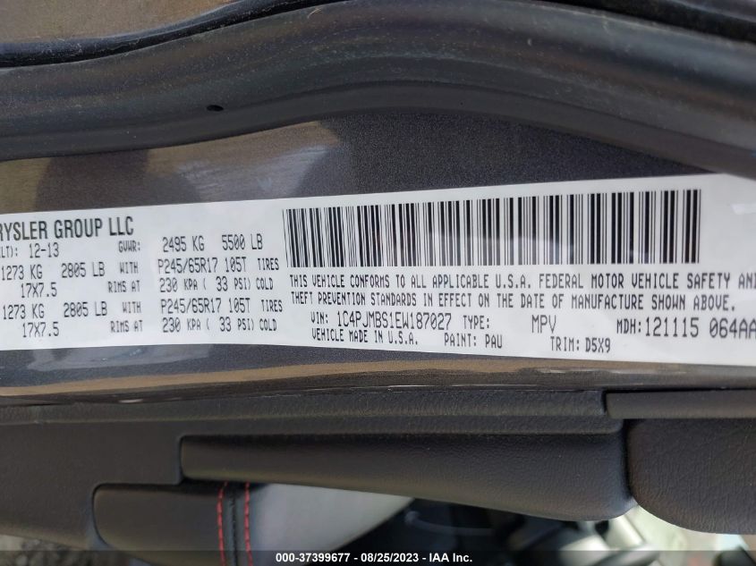 2014 JEEP CHEROKEE - 1C4PJMBS1EW187027