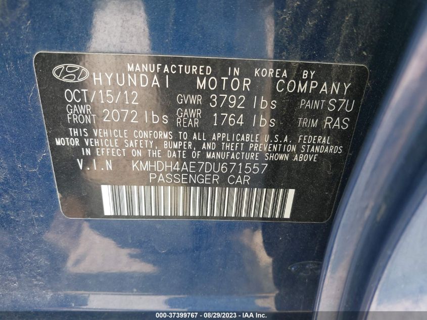 2013 HYUNDAI ELANTRA GLS - KMHDH4AE7DU671557