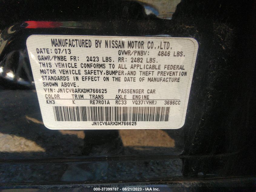 2013 INFINITI G37 SEDAN X JN1CV6ARXDM766625