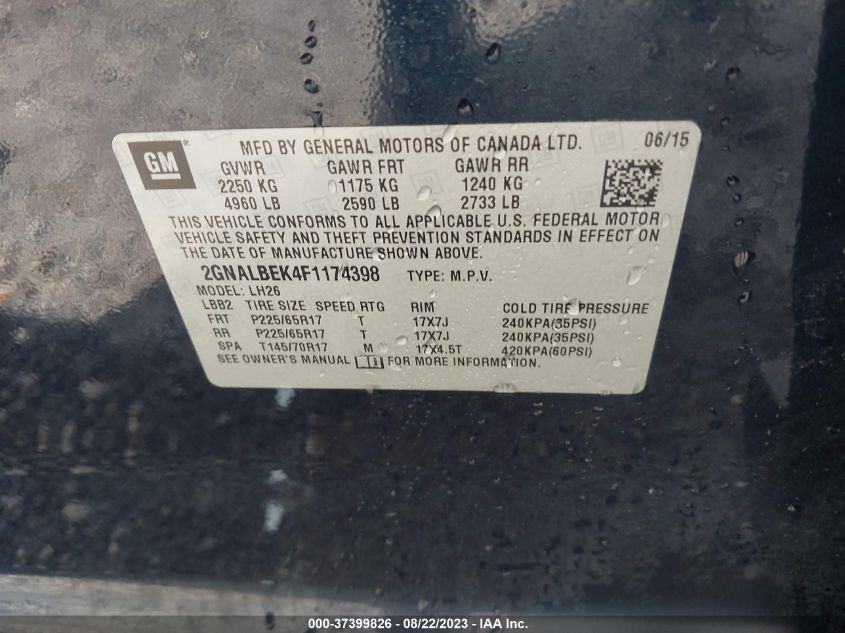 2015 CHEVROLET EQUINOX LT - 2GNALBEK4F1174398