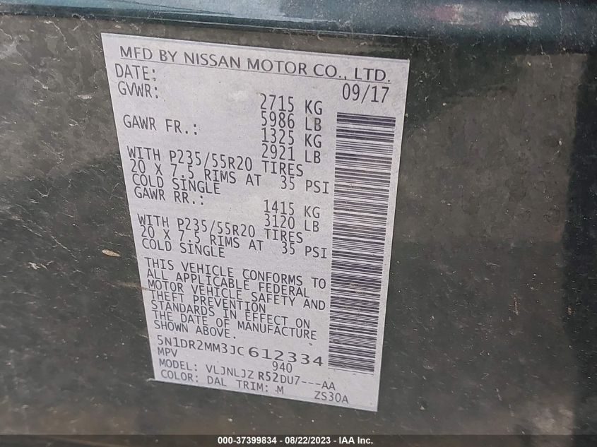2018 NISSAN PATHFINDER PLATINUM - 5N1DR2MM3JC612334