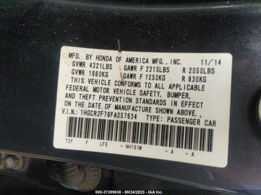 2015 HONDA ACCORD SEDAN EX - 1HGCR2F76FA057634