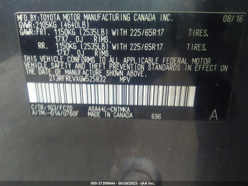 2016 TOYOTA RAV4 XLE - 2T3RFREVXGW525832
