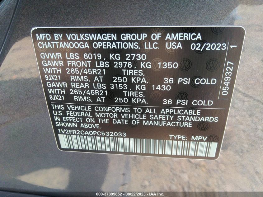 2023 VOLKSWAGEN ATLAS 3.6L V6 SEL PREMIUM - 1V2FR2CA0PC532033