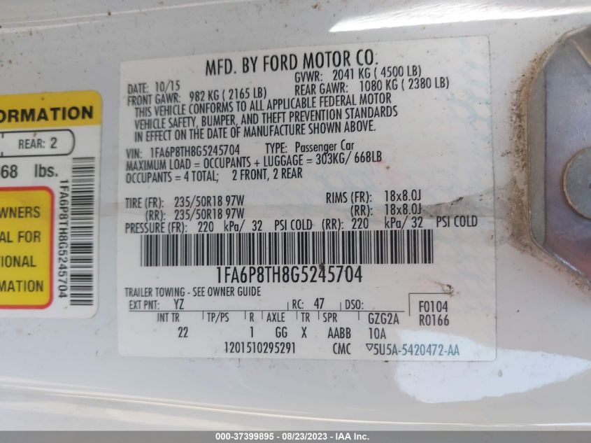 2016 FORD MUSTANG ECOBOOST - 1FA6P8TH8G5245704