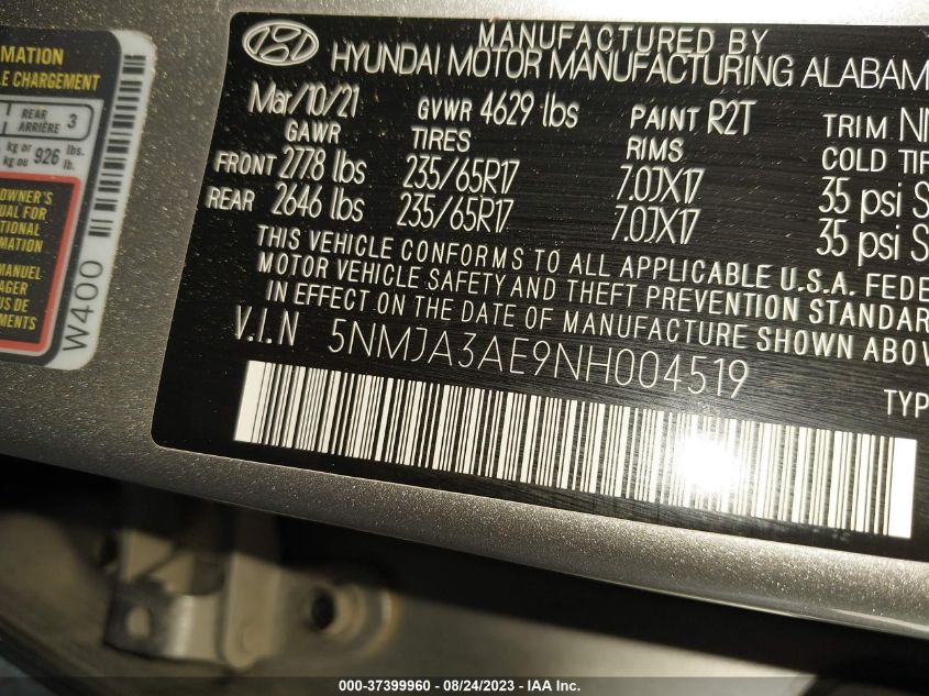 2022 HYUNDAI TUCSON SE - 5NMJA3AE9NH004519
