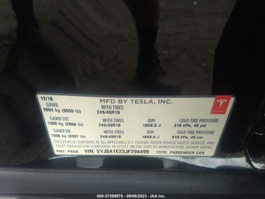 5YJSA1E23JF294499 | 2018 TESLA MODEL S