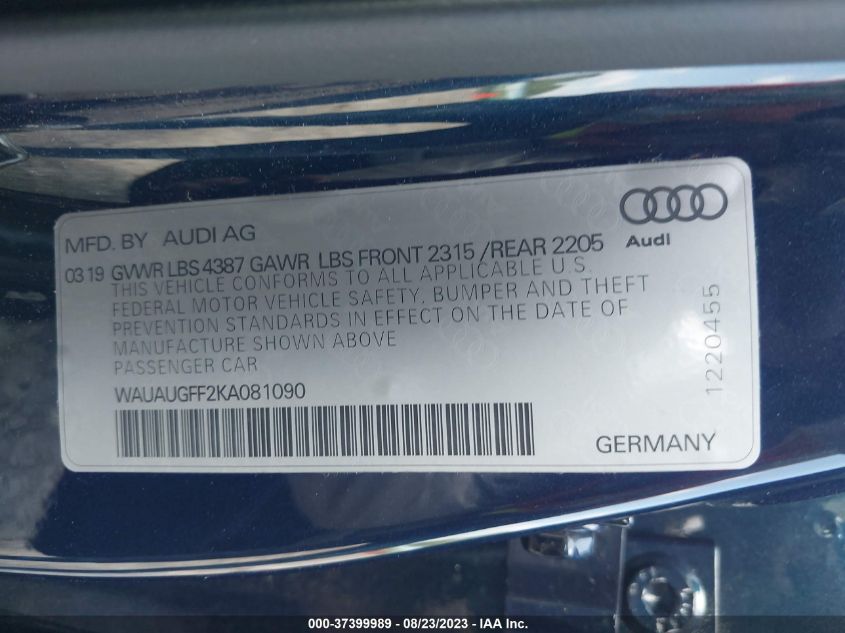 2019 AUDI A3 SEDAN PREMIUM/TITANIUM PREMIUM - WAUAUGFF2KA081090