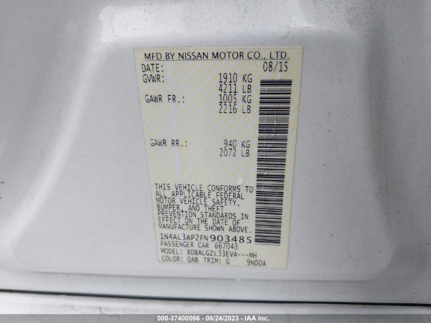 2015 NISSAN ALTIMA 2.5 S - 1N4AL3AP2FN903485
