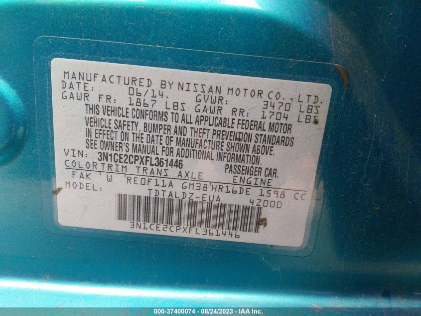 2015 NISSAN VERSA NOTE S/S PLUS/SV/SR/SL - 3N1CE2CPXFL361446