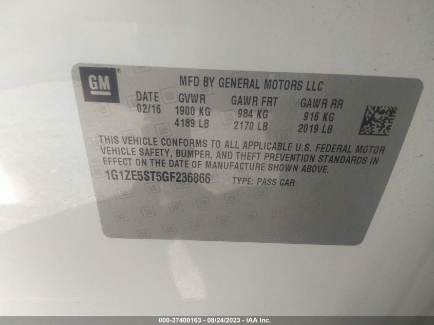 2016 CHEVROLET MALIBU LT - 1G1ZE5ST5GF236866