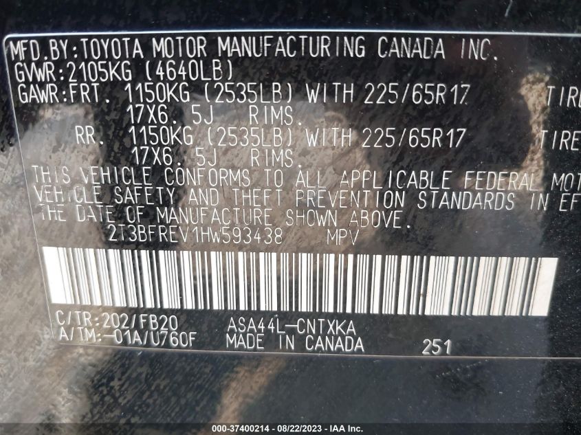 2017 TOYOTA RAV4 LE - 2T3BFREV1HW593438