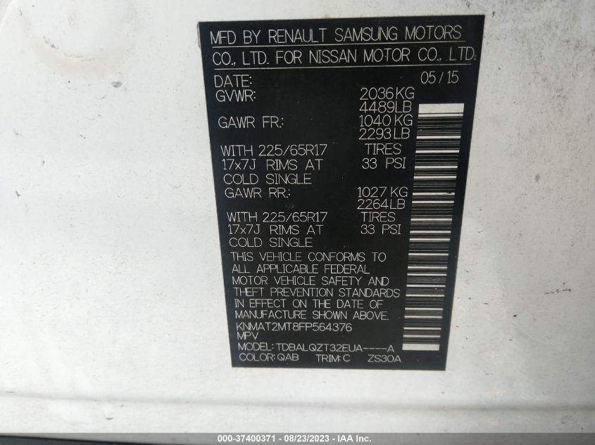 2015 NISSAN ROGUE SV - KNMAT2MT8FP564376