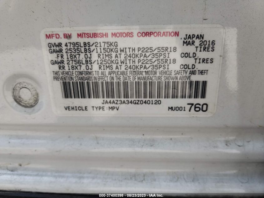 2016 MITSUBISHI OUTLANDER SE/SEL/ES - JA4AZ3A34GZ040120