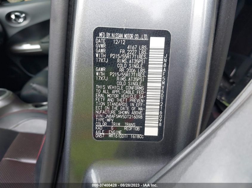 2013 NISSAN JUKE SL - JN8AF5MV5DT216098