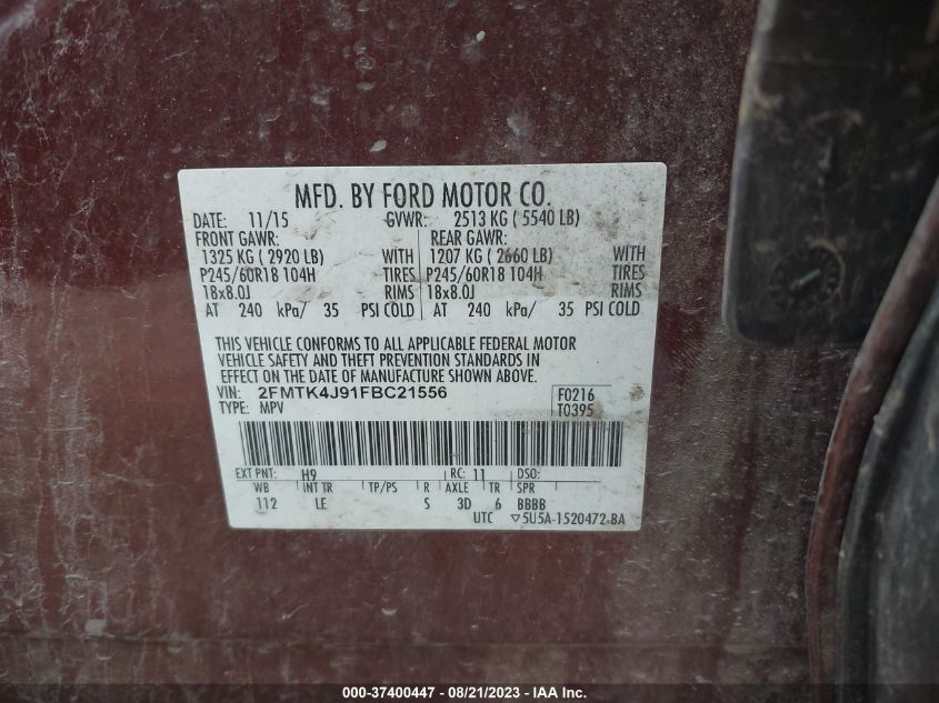2015 FORD EDGE SEL - 2FMTK4J91FBC21556