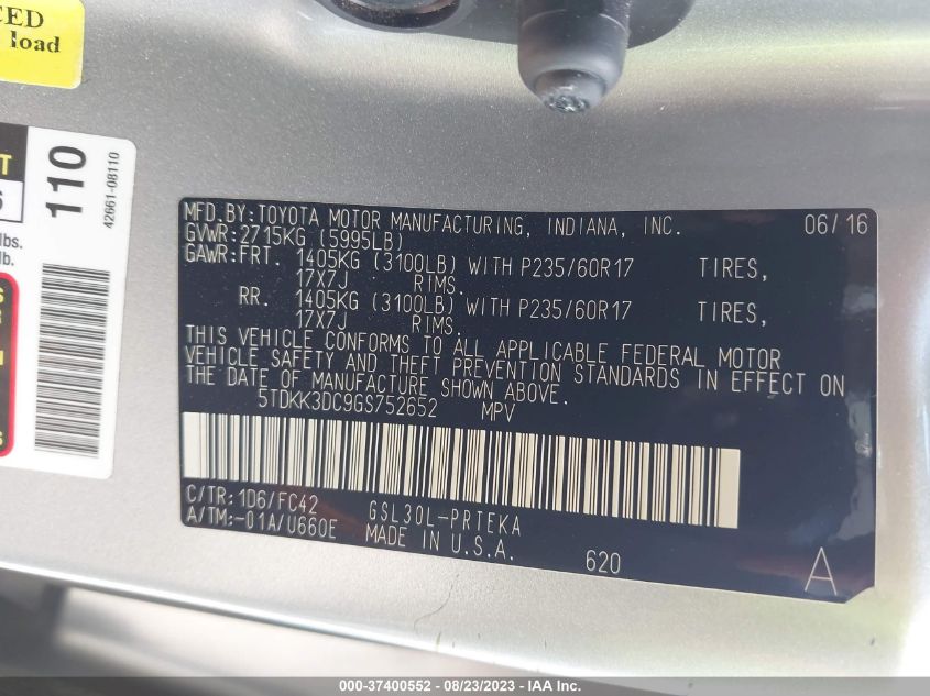2016 TOYOTA SIENNA LE - 5TDKK3DC9GS752652