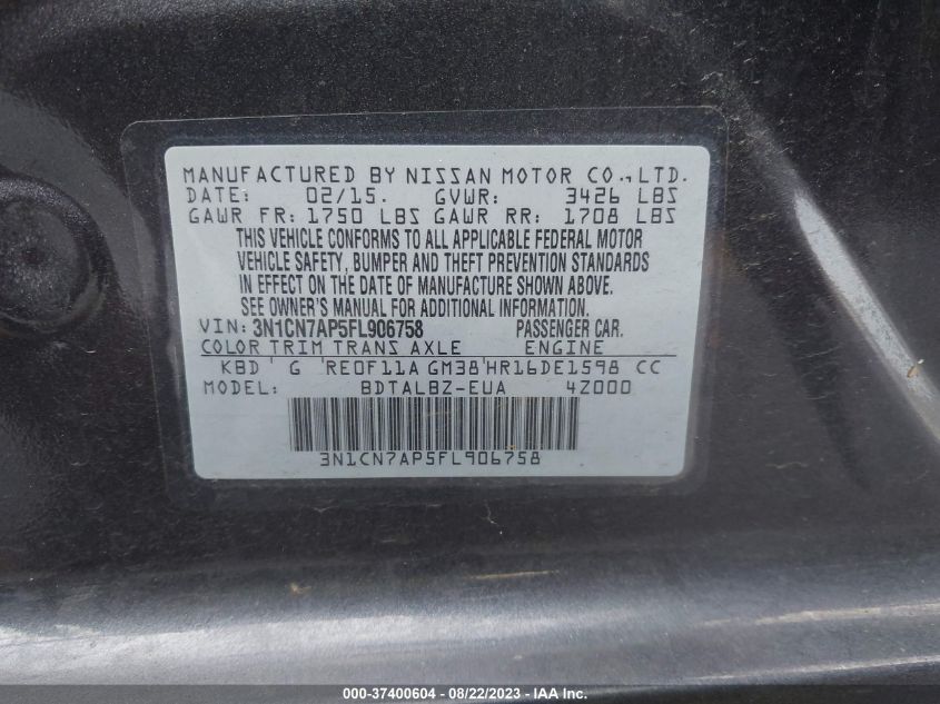 2015 NISSAN VERSA SV - 3N1CN7AP5FL906758