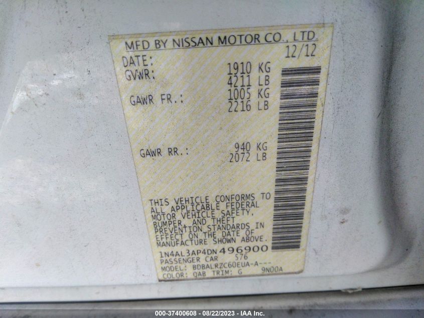 2013 NISSAN ALTIMA 2.5 S - 1N4AL3AP4DN496900