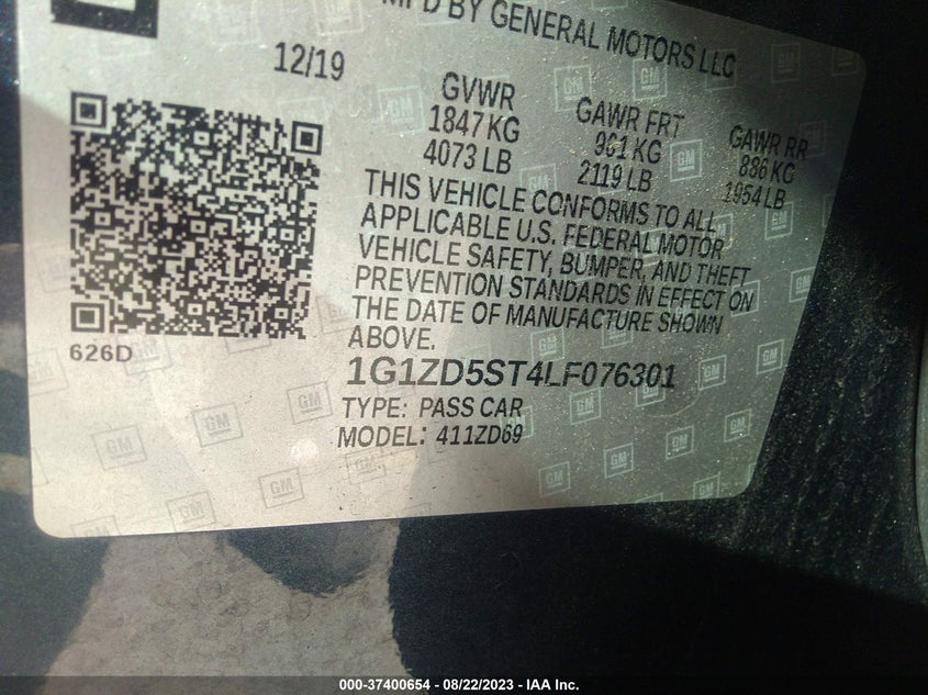 VIN 1G1ZD5ST4LF076301 2020 CHEVROLET MALIBU LT