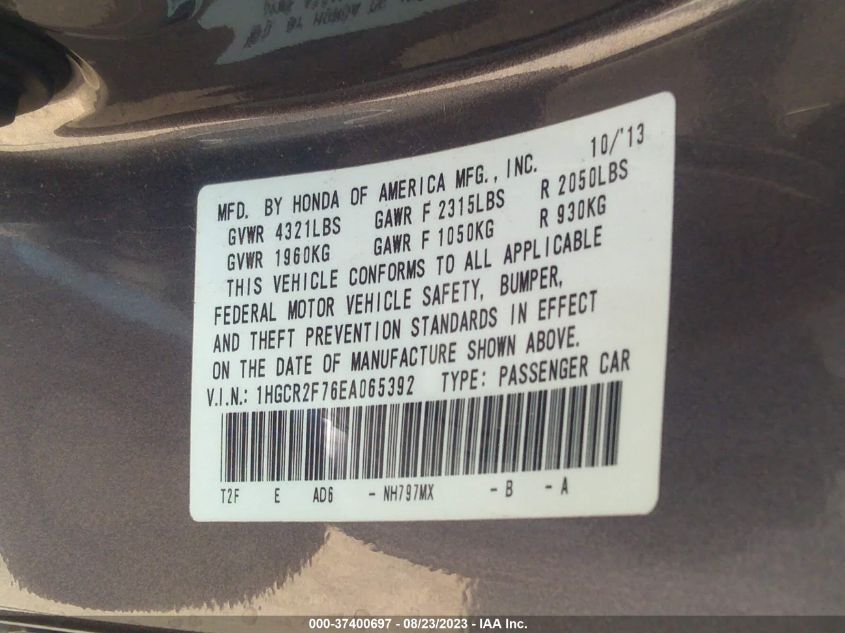2014 HONDA ACCORD SEDAN EX - 1HGCR2F76EA065392