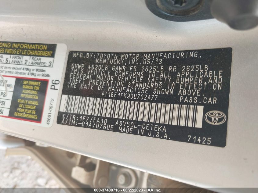 2013 TOYOTA CAMRY L/LE/SE/XLE - 4T1BF1FK9DU702477