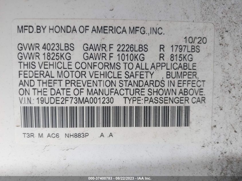 2021 ACURA ILX PACKAGE - 19UDE2F73MA001230