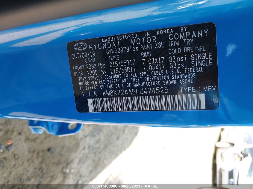 2020 HYUNDAI KONA SEL - KM8K22AA5LU474525