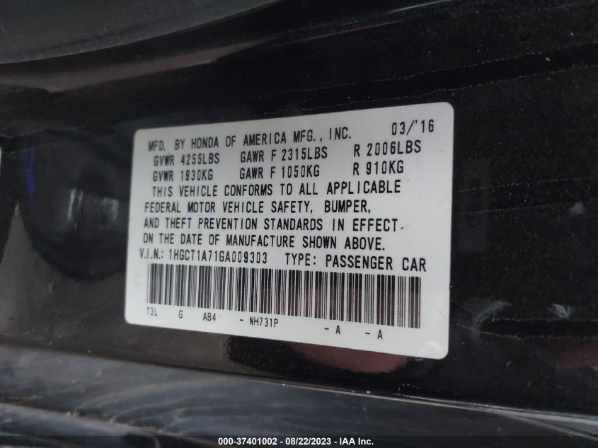 2016 HONDA ACCORD COUPE EX 1HGCT1A71GA009303