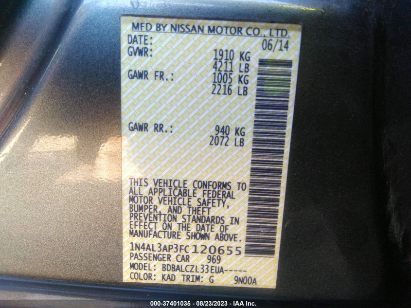 2015 NISSAN ALTIMA 2.5 S - 1N4AL3AP3FC120655