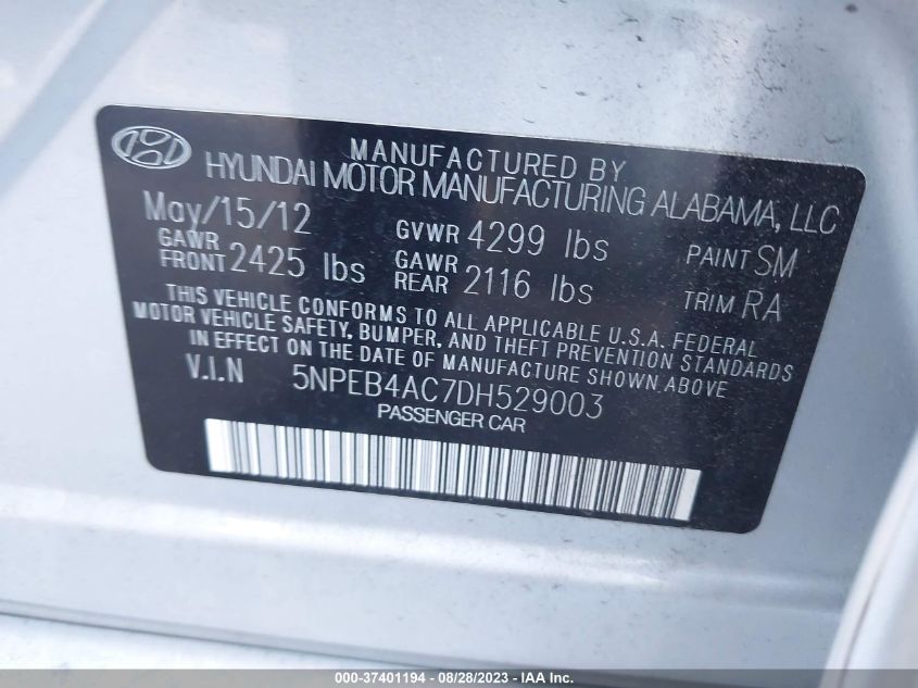 2013 HYUNDAI SONATA GLS - 5NPEB4AC7DH529003