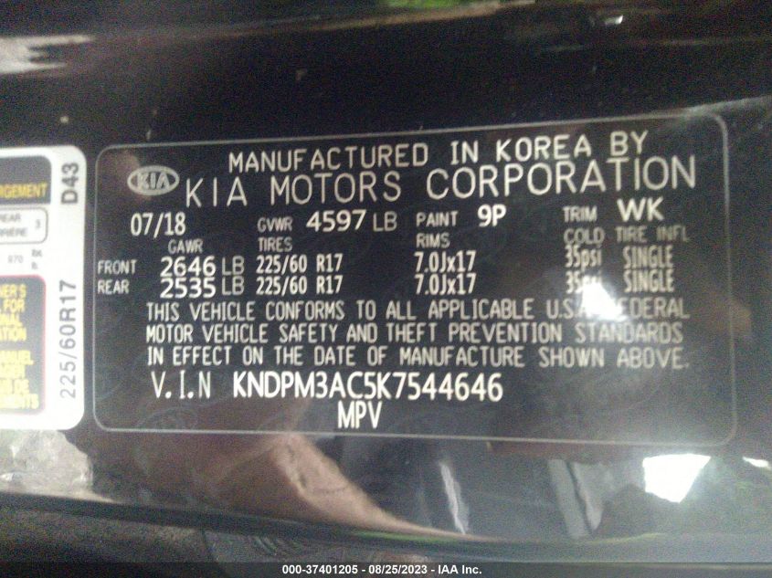 2019 KIA SPORTAGE LX - KNDPM3AC5K7544646