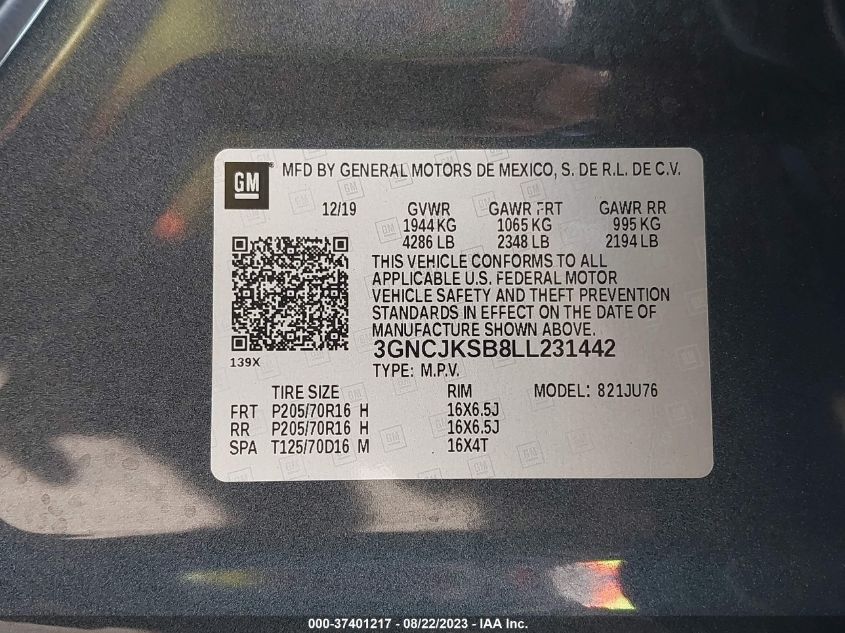 2020 CHEVROLET TRAX LS - 3GNCJKSB8LL231442
