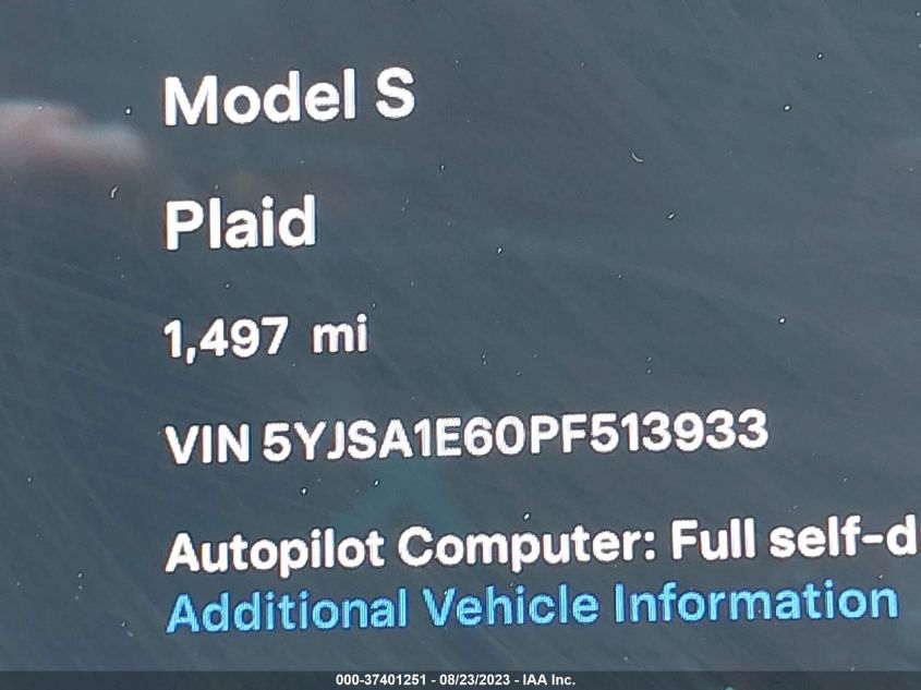 2023 TESLA MODEL S PLAID - 5YJSA1E60PF513933