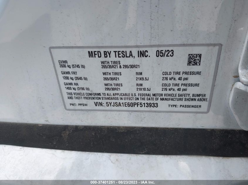 2023 TESLA MODEL S PLAID - 5YJSA1E60PF513933