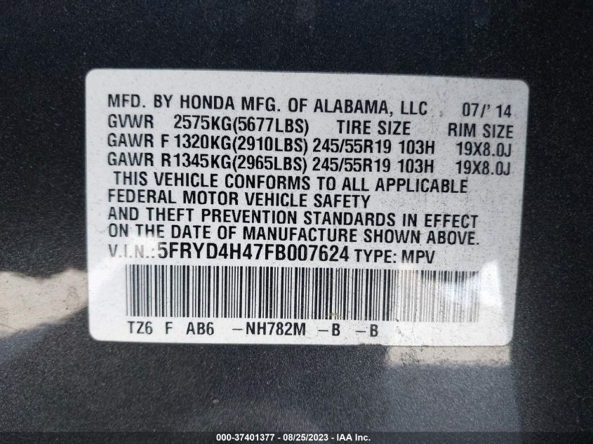 2015 ACURA MDX TECH PKG - 5FRYD4H47FB007624