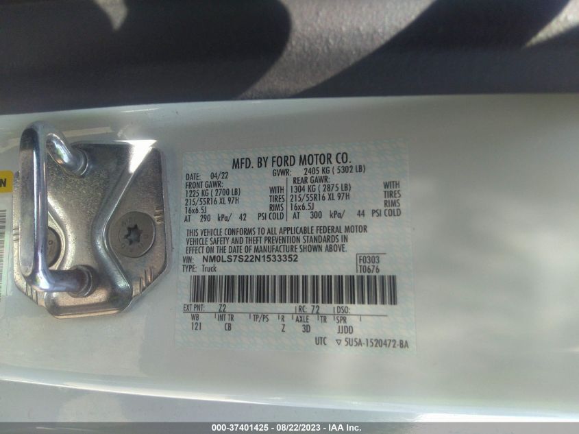 2022 FORD TRANSIT CONNECT VAN XL NM0LS7S22N1533352