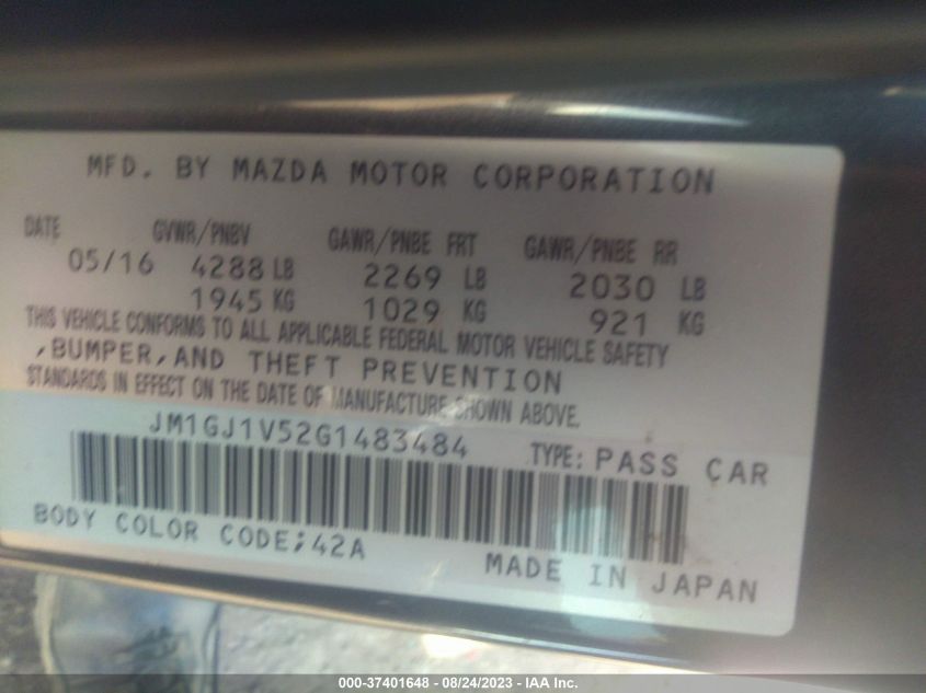 2016 MAZDA MAZDA6 I TOURING - JM1GJ1V52G1483484