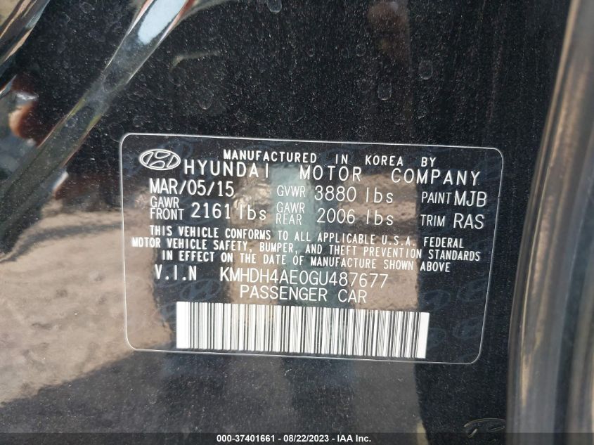 2016 HYUNDAI ELANTRA - 1KM8DH4AE0GU48767
