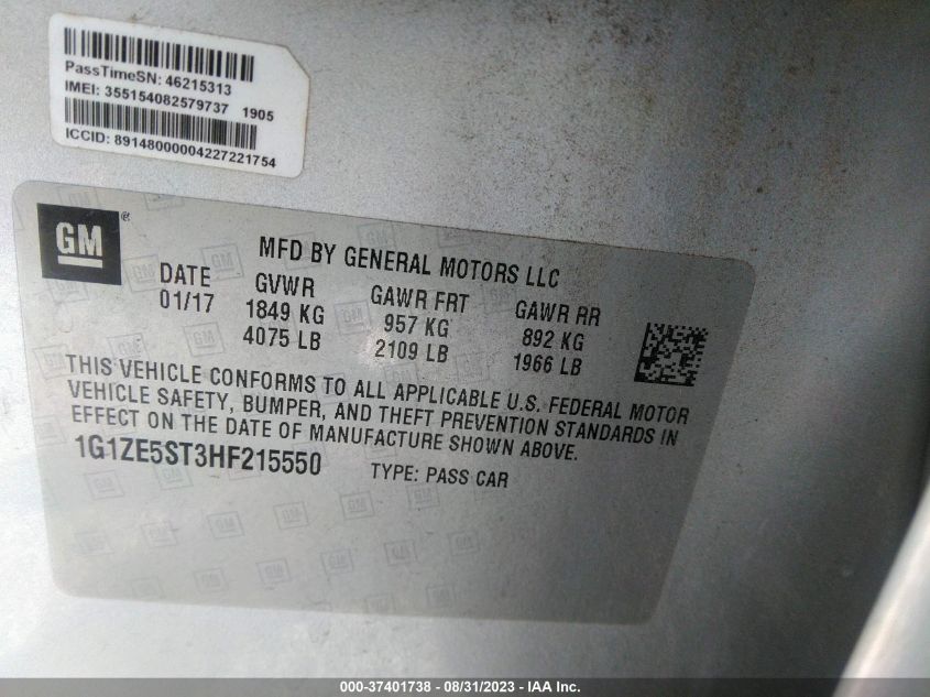 2017 CHEVROLET MALIBU LT - 1G1ZE5ST3HF215550