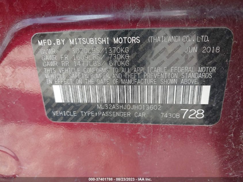 2018 MITSUBISHI MIRAGE ES - ML32A3HJ0JH013602