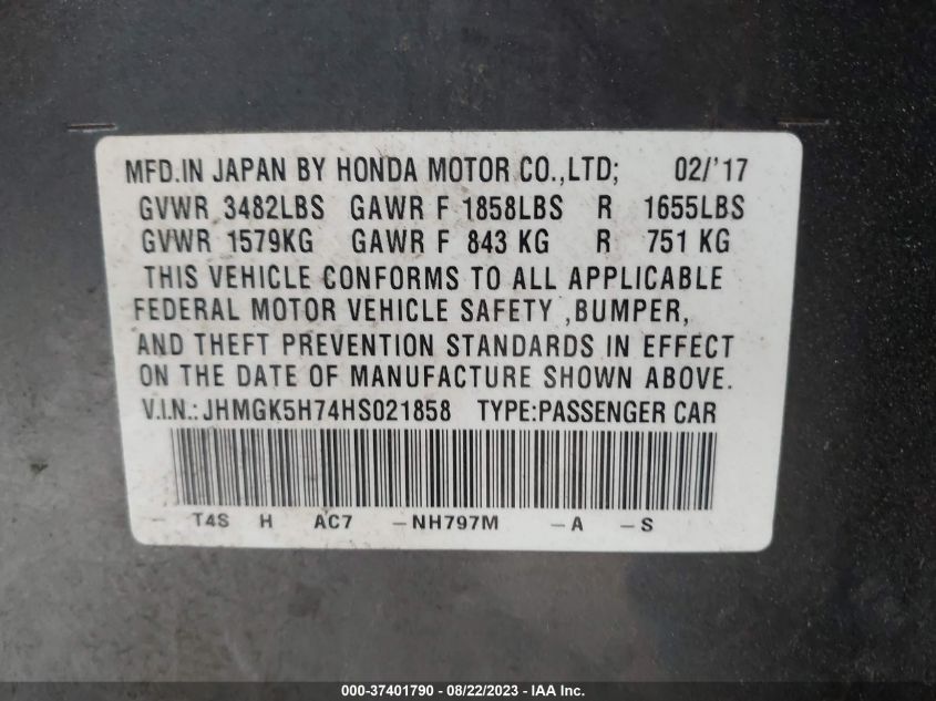 2017 HONDA FIT EX - JHMGK5H74HS021858