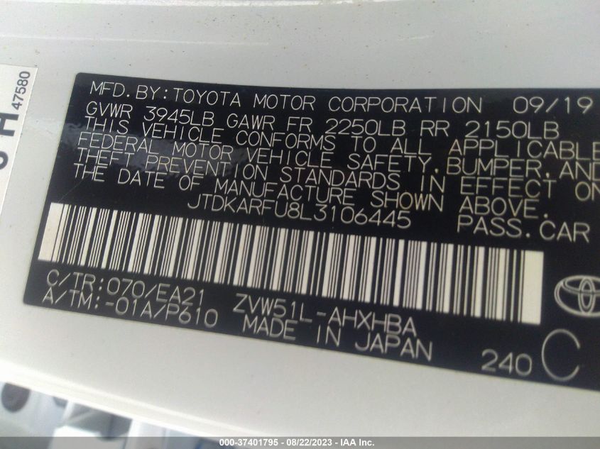 JTDKARFU8L3106445 Toyota Prius L/LE/XLE/LIMITED 9