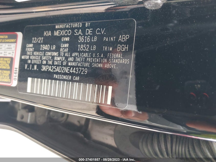VIN 3KPA25AD2NE443729 2022 KIA RIO 5-DOOR S