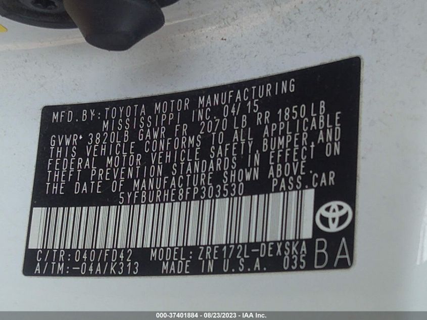 2015 TOYOTA COROLLA L/LE/S/S PLUS/LE PLUS 5YFBURHE8FP303530
